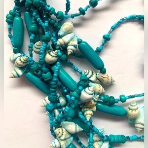 ⭐️ 🐚 & Turquoise Beaded Necklace Antiques 🐜 EUC
